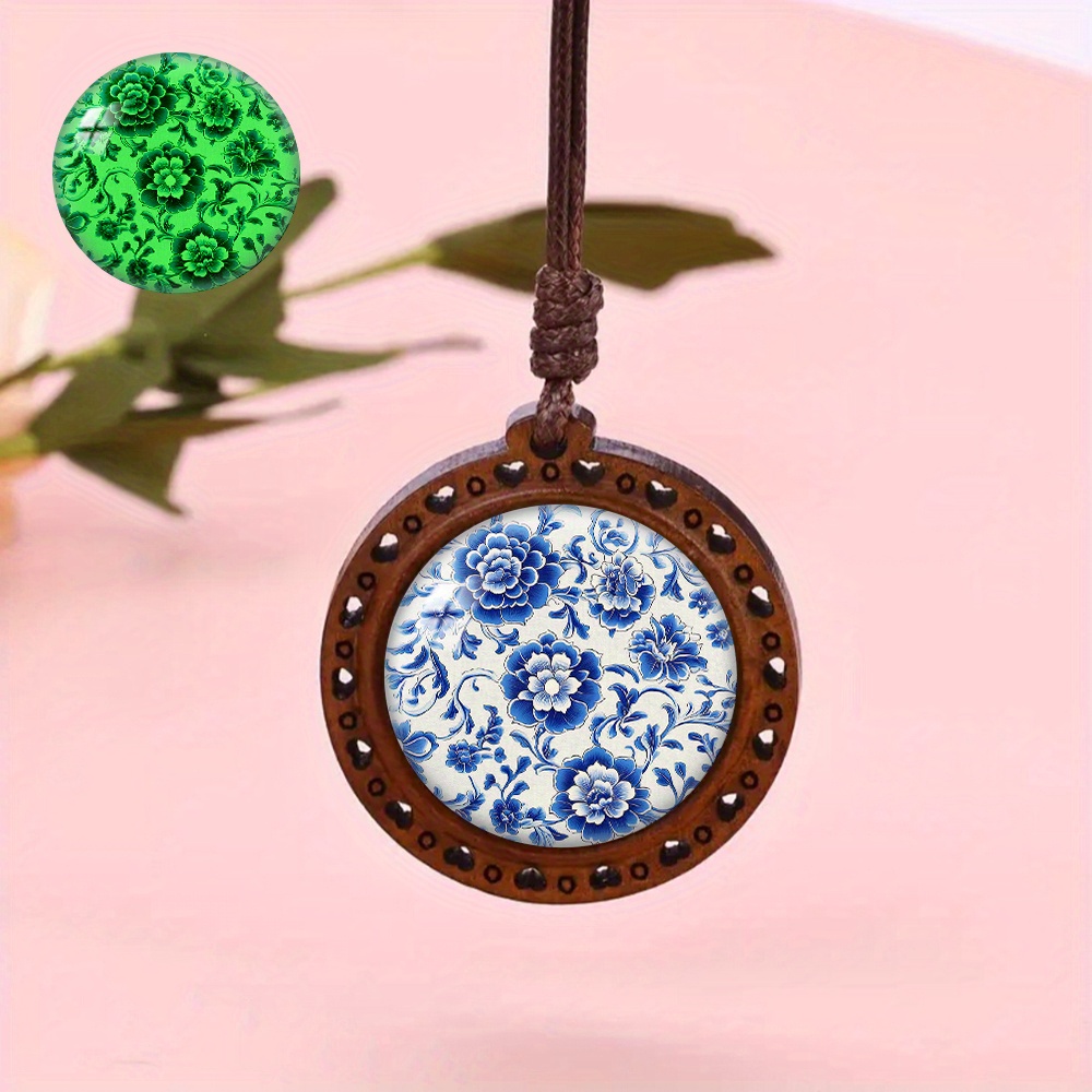 Porcelain Plate Wooden Pendant Necklace, Luminous Style
